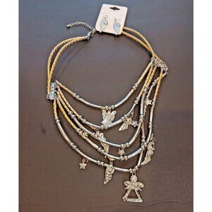 Womans Jewlery 2 Angel Necklace & Earrings Set Gold & Silver Color (Costume)